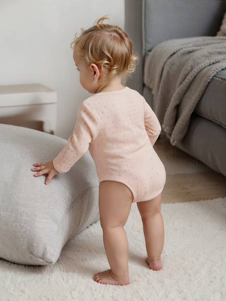 Lot de 2 bodies bébé manches longues en maille pointelle rose pâle - vertbaudet enfant 