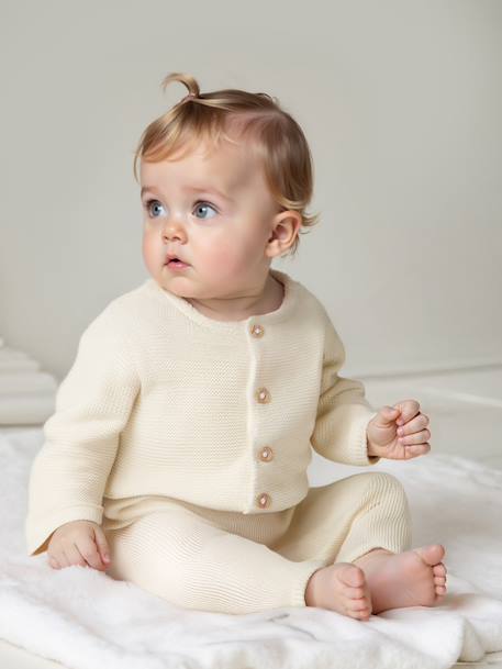 Baby Cardigan - BASICS 100% Cotton ecru+marl beige+navy blue - vertbaudet enfant 