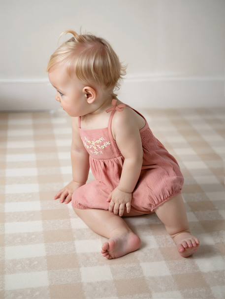 Playsuit with Smocked Bloomers for Babies rose - vertbaudet enfant 