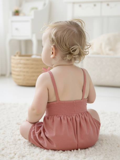 Playsuit with Smocked Bloomers for Babies rose - vertbaudet enfant 
