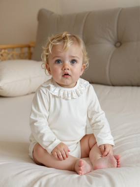 -Body bébé col en broderie anglaise manches longues