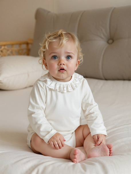 Body bébé col en broderie anglaise manches longues écru - vertbaudet enfant 