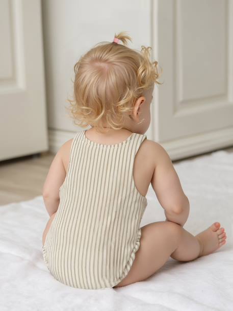 Striped baby romper in cotton/linen ecru - vertbaudet enfant 
