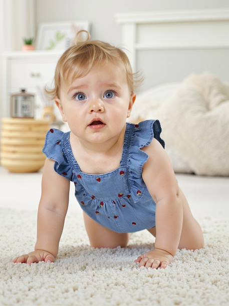 Lightweight Denim Playsuit for Babies double stone - vertbaudet enfant 