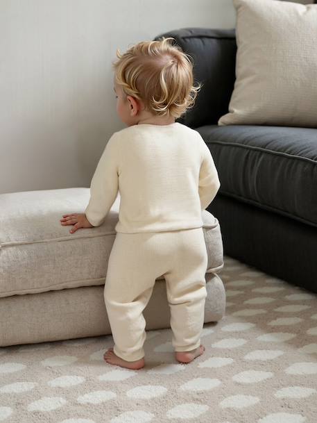 Gilet bébé naissance maille point mousse beige chiné+écru+marine - vertbaudet enfant 