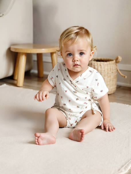Pyjashort en gaze de coton bébé personnalisable écru - vertbaudet enfant 