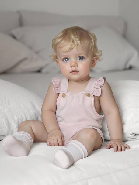 Short cotton and lyocell dungarees for babies lilac - vertbaudet enfant 