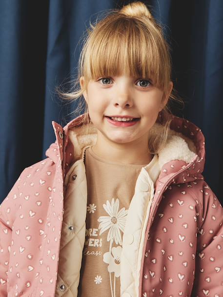 Hooded 3-in-1 Parka + Lightweight Jacket for Girls dusky pink+navy blue - vertbaudet enfant 