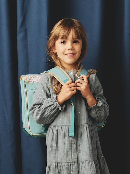 Cartable fille personnalisable + trousse imprimé fleuri Bergamotte vert sauge - vertbaudet enfant 