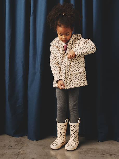 Printed hooded raincoat for girls grey green+multicoloured+navy blue+vanilla - vertbaudet enfant 
