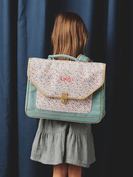 Cartable fille personnalisable + trousse imprimé fleuri Bergamotte vert sauge - vertbaudet enfant 