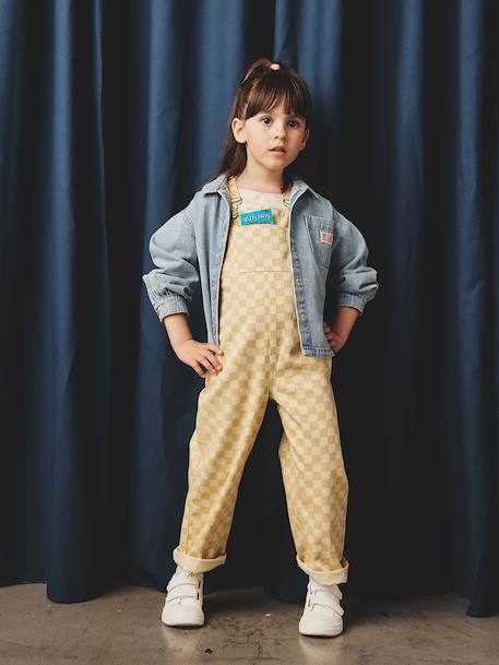 Chequered Dungarees for Girls chequered yellow - vertbaudet enfant 