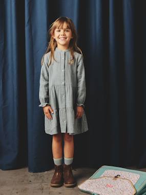 -Robe fille en gaze de coton imprimée pois irisés