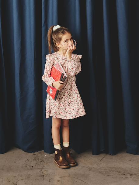 Printed Frilly Dress for Girls ecru+navy blue+sage green+vanilla - vertbaudet enfant 