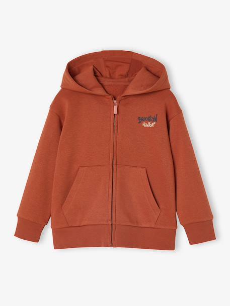 Hooded Sweatshirt with Print & Zip, for Boys rust - vertbaudet enfant 