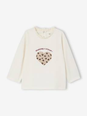 -Long-sleeved baby t-shirt with leopard heart pattern