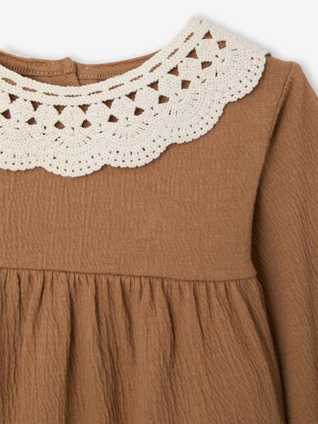 T-shirt for babies in crinkled jersey with crochet collar caramel - vertbaudet enfant 