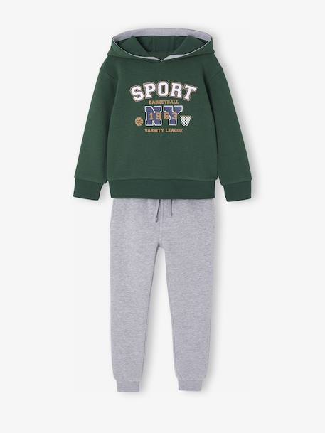 Ensemble Sport Garçon Sweat Capuche imprimé + Jogging Uni bleu pétrole+lichen - vertbaudet enfant 