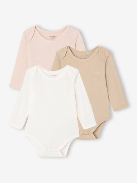 Pack of 3 Bodysuits in Pointelle & Interlock Knit, for Newborns ecru - vertbaudet enfant 