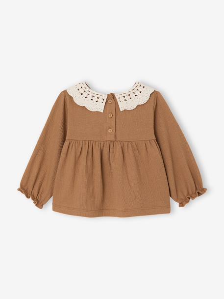 T-shirt for babies in crinkled jersey with crochet collar caramel - vertbaudet enfant 