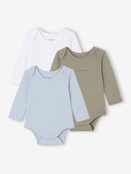 Pack of 3 Bodysuits in Ribbed Knit & Interlock for Newborns sky blue - vertbaudet enfant 