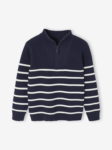 Striped Long-Sleeved Trucker Jumper for Boys navy blue - vertbaudet enfant 
