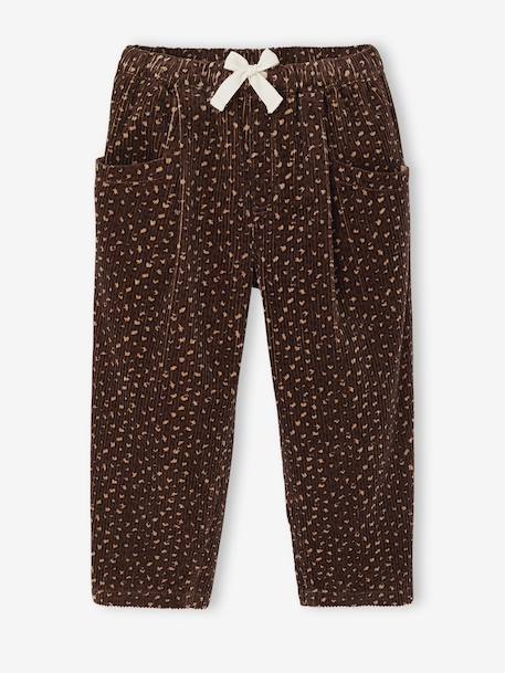 Loose-Fit Corduroy Trousers for Girls chocolate+old rose - vertbaudet enfant 