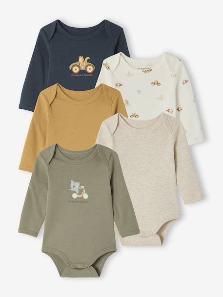Pack of 5 Bodysuits with Cut-Away Shoulders for Newborns khaki - vertbaudet enfant 