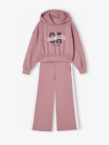 Hooded Sweatshirt + Wide-Leg Joggers Sportswear Set old rose - vertbaudet enfant 
