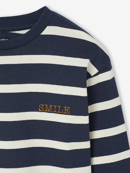 Striped Long-Sleeved T-Shirt for Boys ecru+night blue - vertbaudet enfant 