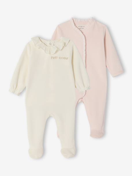 Lot de 2 pyjamas naissance fille en velours personnalisable écru - vertbaudet enfant 