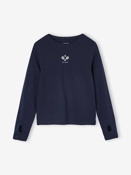 Tee-shirt sport motif tennis fille manches longues marine - vertbaudet enfant 