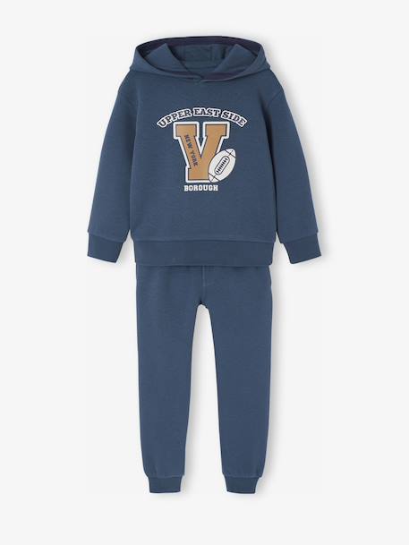 Ensemble Sport Garçon Sweat Capuche imprimé + Jogging Uni bleu pétrole+lichen - vertbaudet enfant 