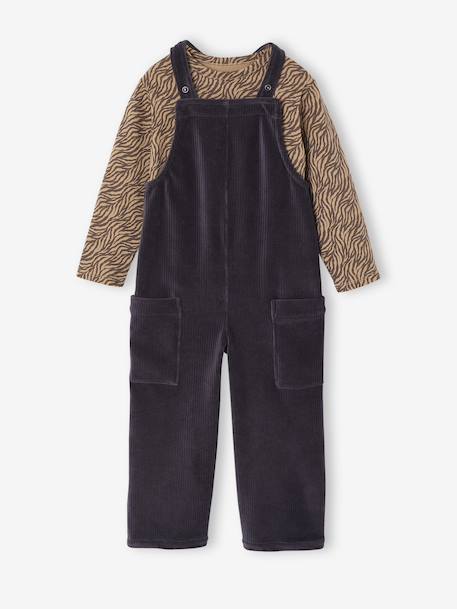 Set of t-shirt and cord dungarees girl anthracite - vertbaudet enfant 