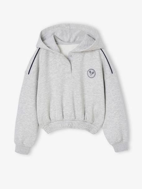 Cropped Sports Sweatshirt with Hood, for Girls marl grey - vertbaudet enfant 