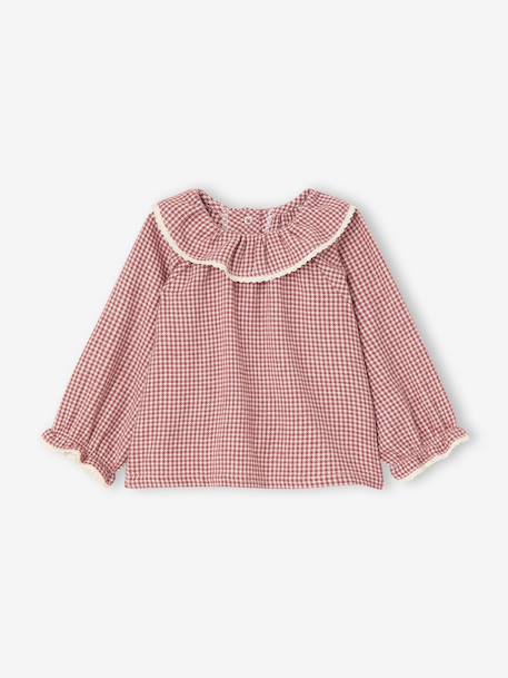 Gingham Flannel Blouse with Frilled Collar for Newborns ecru - vertbaudet enfant 