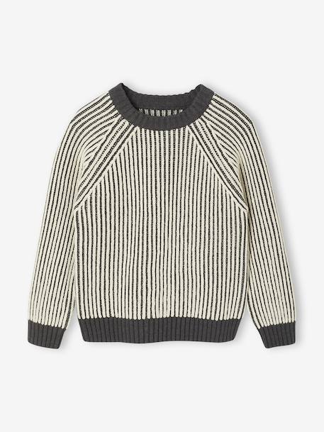 Two-Tone Long Sleeve Knitted Jumper anthracite - vertbaudet enfant 