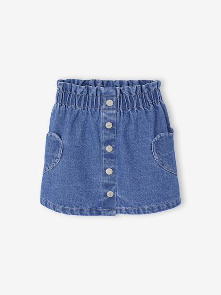 Jupe en jean fille poches coeur denim bleached+denim brut - vertbaudet enfant 