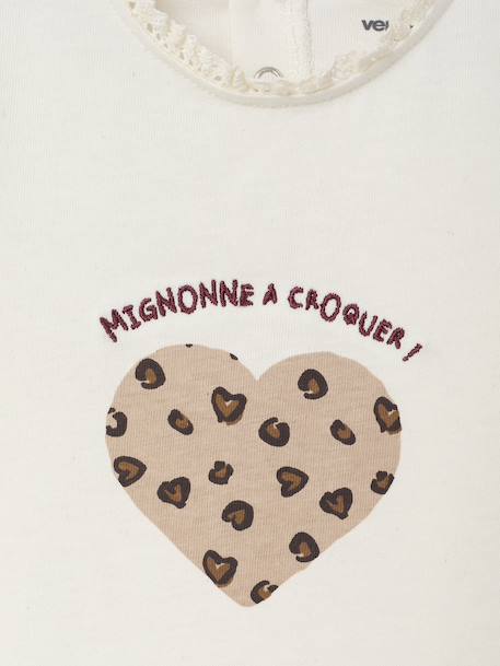 T-shirt bébé manches longues avec motif c½ur léopard écru - vertbaudet enfant 