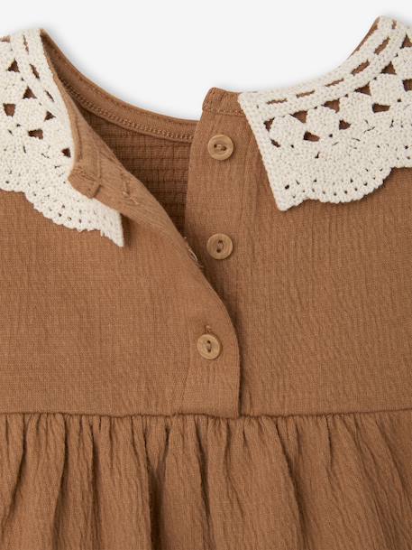T-shirt for babies in crinkled jersey with crochet collar caramel - vertbaudet enfant 