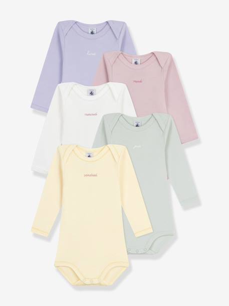 Pack of 5 long-sleeved bodysuits for baby's weekdays PETIT BATEAU multicoloured - vertbaudet enfant 