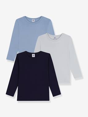 Lot de 3 tee-shirts enfant en coton uni manches longues - vertbaudet enfant Garçon-Sous-vêtement-Lot de 3 tee-shirts enfant en coton uni manches longues