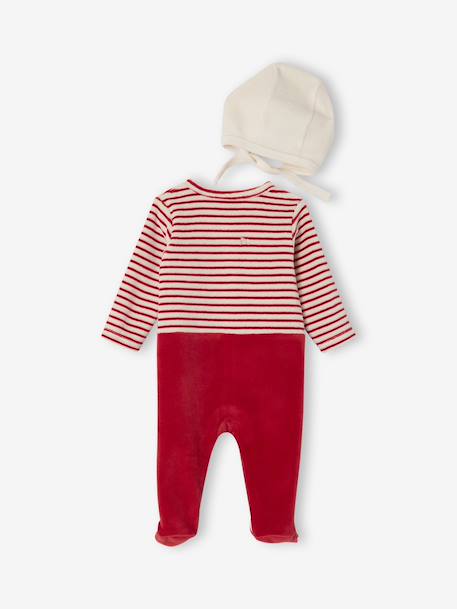 Velour Christmas Sleepsuit & Beanie Set, ENVIE DE FRAISE red - vertbaudet enfant 