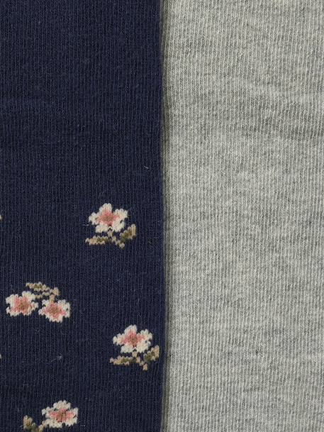 Pack of 2 plain and flower pattern baby girl's tights night blue - vertbaudet enfant 