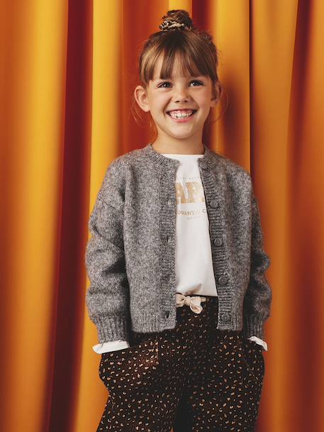 Soft Knit Cardigan for Girls marl grey+vanilla - vertbaudet enfant 