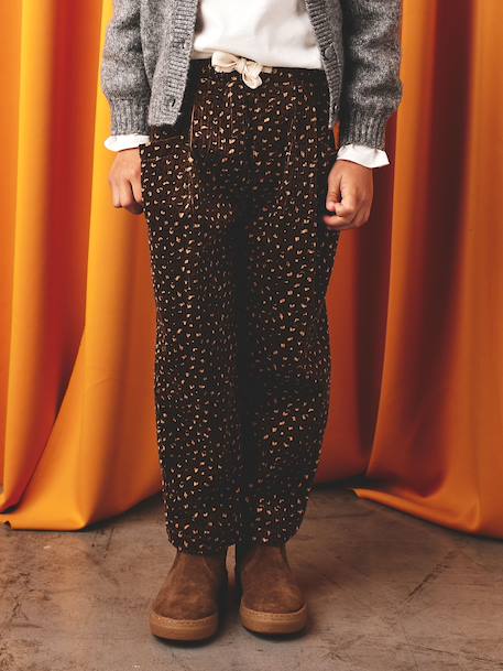 Loose-Fit Corduroy Trousers for Girls chocolate+old rose - vertbaudet enfant 