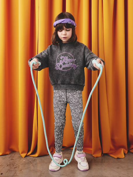 Girls' printed technical sportswear leggings anthracite - vertbaudet enfant 