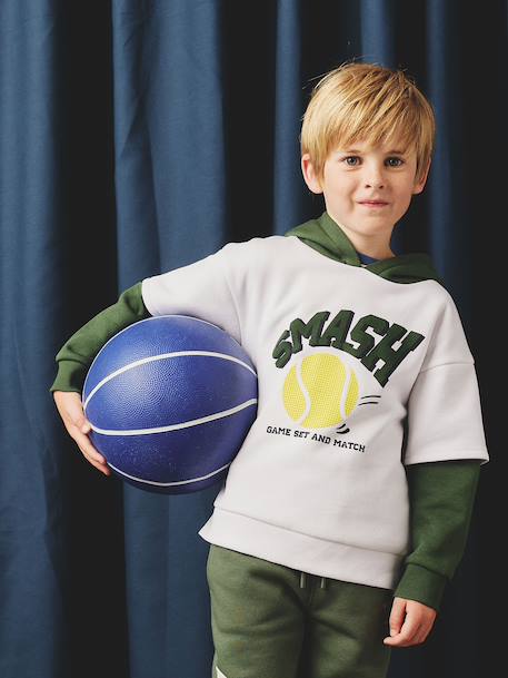 Sports Sweatshirt with Double Sleeves, Ball in Relief, for Boys fir green+marl white - vertbaudet enfant 