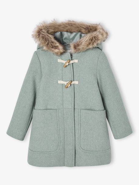 Duffle-coat à capuche fille drap de laine blush+camel+vert de gris - vertbaudet enfant 