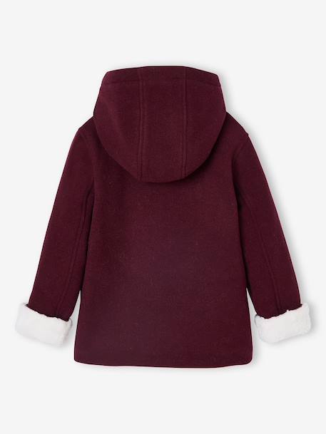 Manteau à capuche fille drap de laine doublé sherpa bordeaux+chamois+vert foncé - vertbaudet enfant 